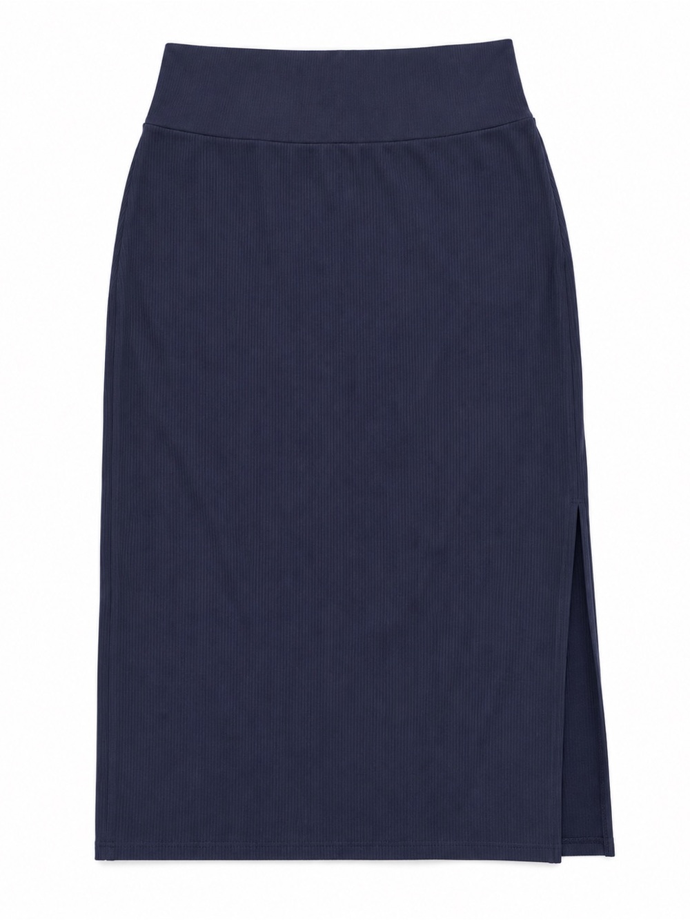 Aerie OFFLINE Women’s XL Navy Ribbed Midi Skirt Side Slit Stretch Pull-On